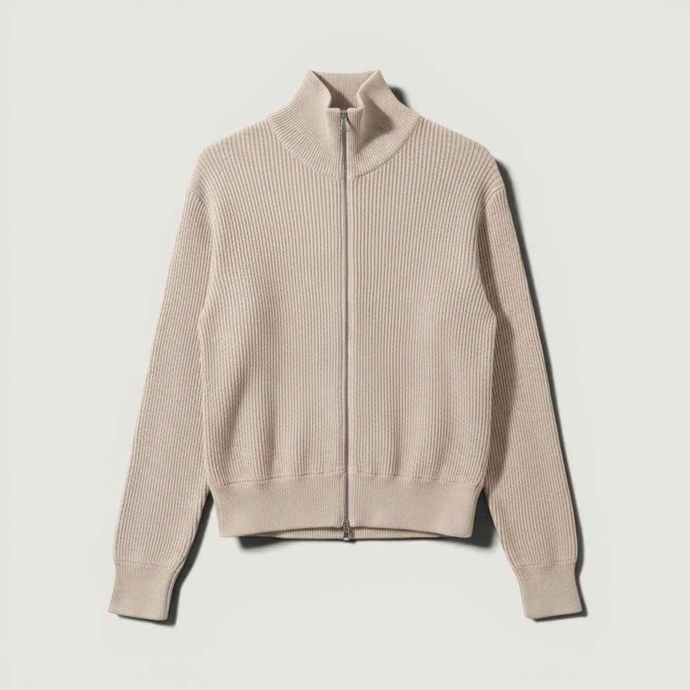 Prada Japan Full Zip Knit Cardigan Sweater Beige Size 50